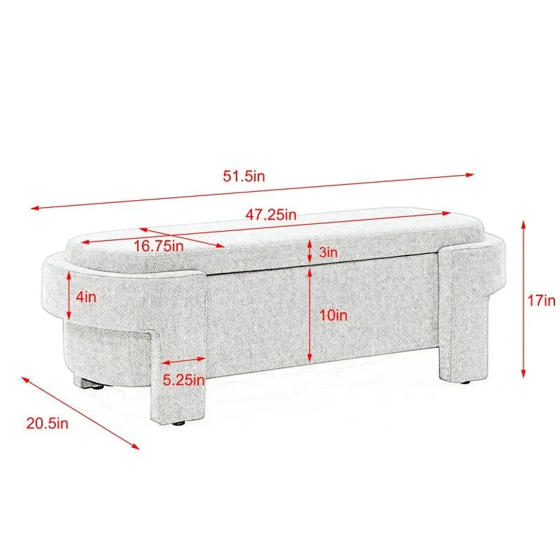 Banc de rangement en lin capitonné avec couvercle à charnière – Beige / Blanc