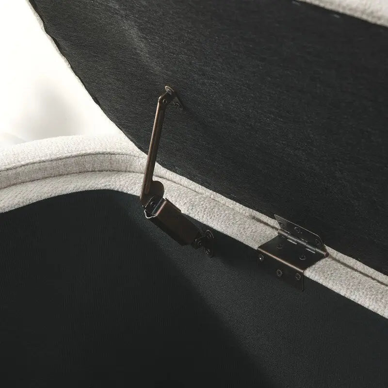 Banc de rangement en lin capitonné avec couvercle à charnière – Beige / Blanc