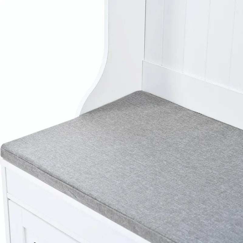 Portemanteau d'entrée 5-en-1 avec banc de rangement, portes persiennes, patères et coussin