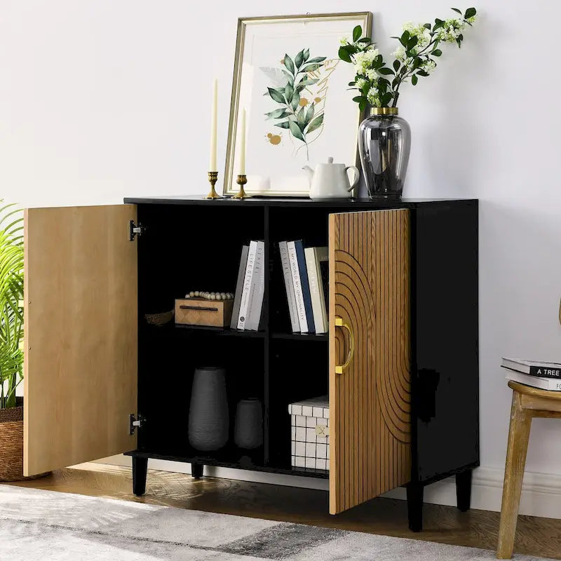 Meuble de rangement moderne avec portes et étagères réglables