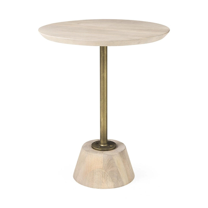 Table d'appoint piédestal moderne en bois massif avec détails en tige métallique — 61 cm (H) × 51 cm (l) × 51 cm (P)