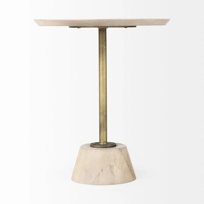 Table d'appoint piédestal moderne en bois massif avec détails en tige métallique — 61 cm (H) × 51 cm (l) × 51 cm (P)
