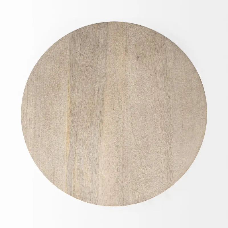 Table d'appoint piédestal moderne en bois massif avec détails en tige métallique — 61 cm (H) × 51 cm (l) × 51 cm (P)