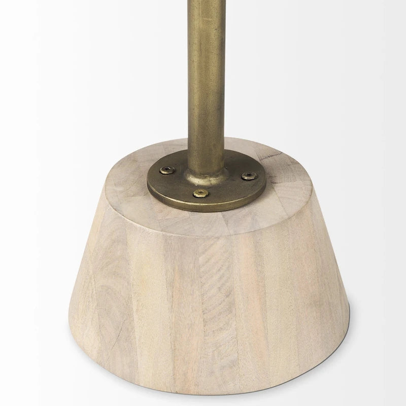 Table d'appoint piédestal moderne en bois massif avec détails en tige métallique — 61 cm (H) × 51 cm (l) × 51 cm (P)
