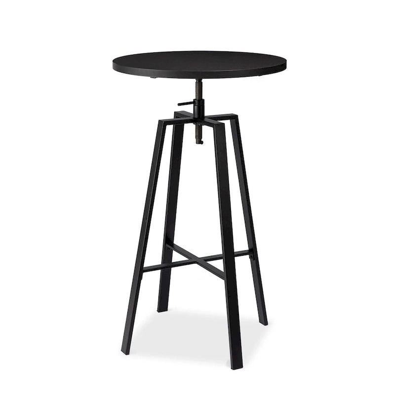 Table de bar ronde à hauteur réglable avec plateau aspect bois et structure en acier — Style industriel, plateau de 59,7 cm