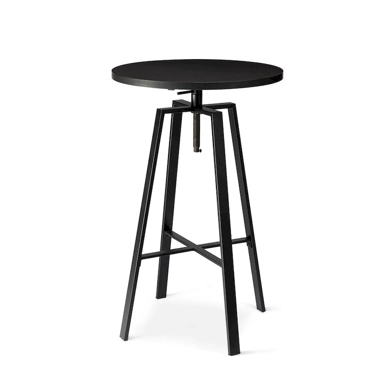 Table de bar ronde à hauteur réglable avec plateau aspect bois et structure en acier — Style industriel, plateau de 59,7 cm