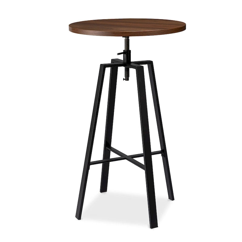 Table de bar ronde à hauteur réglable avec plateau aspect bois et structure en acier — Style industriel, plateau de 59,7 cm