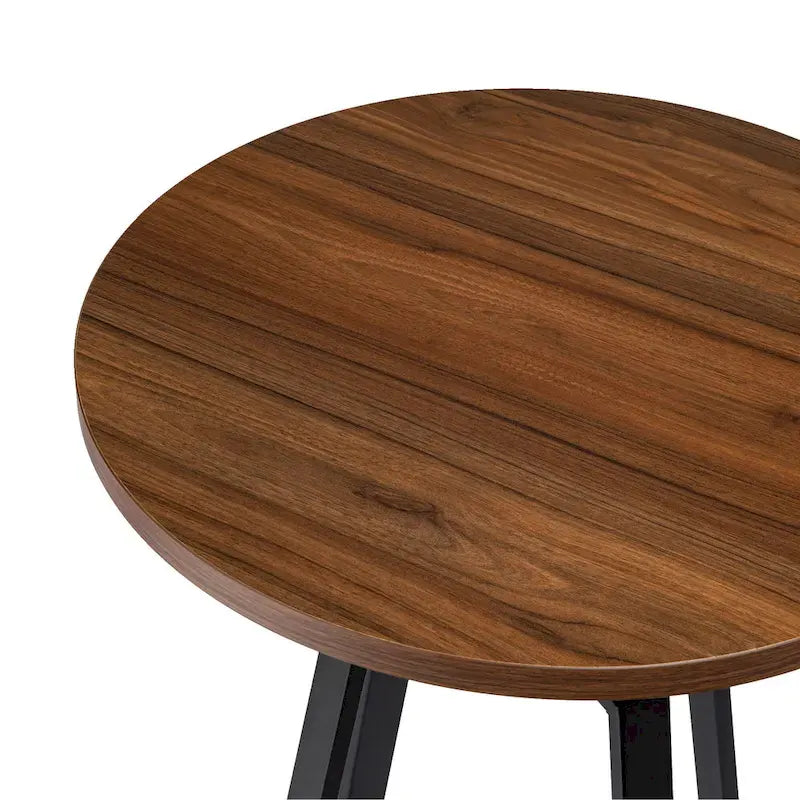 Table de bar ronde à hauteur réglable avec plateau aspect bois et structure en acier — Style industriel, plateau de 59,7 cm