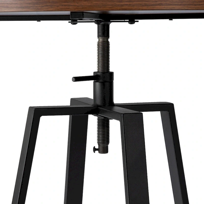 Table de bar ronde à hauteur réglable avec plateau aspect bois et structure en acier — Style industriel, plateau de 59,7 cm