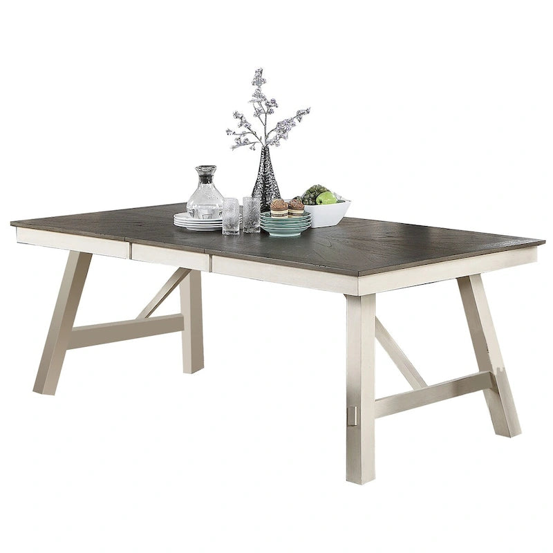 Table à manger rectangulaire en bois pour 6 personnes, finition bicolore et construction solide