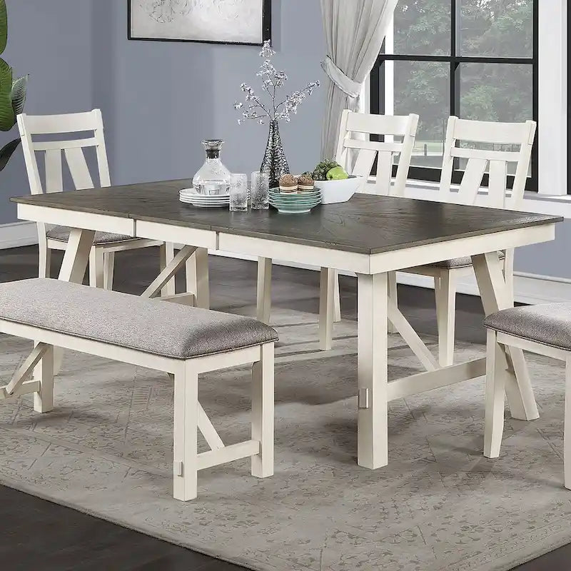 Table à manger rectangulaire en bois pour 6 personnes, finition bicolore et construction solide