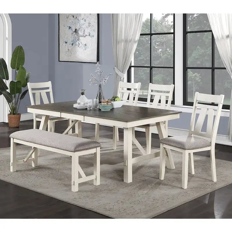 Table à manger rectangulaire en bois pour 6 personnes, finition bicolore et construction solide