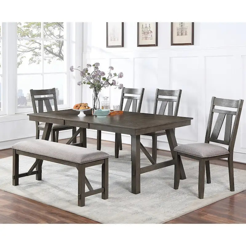 Table à manger rectangulaire en bois pour 6 personnes, finition bicolore et construction solide