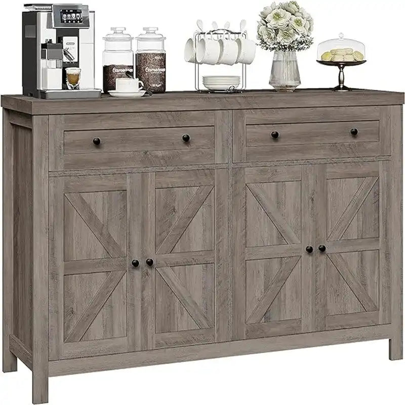Bahut de cuisine style grange avec 2 tiroirs et rangement double porte — 140 cm (L) × 90 cm (H)