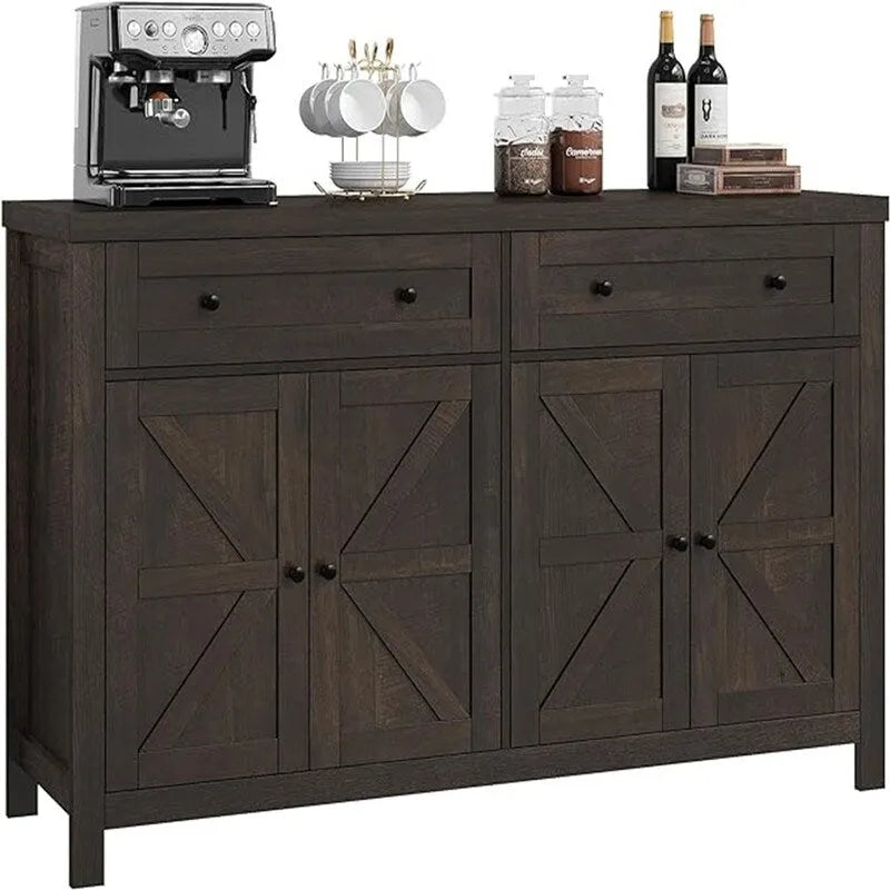Bahut de cuisine style grange avec 2 tiroirs et rangement double porte — 140 cm (L) × 90 cm (H)
