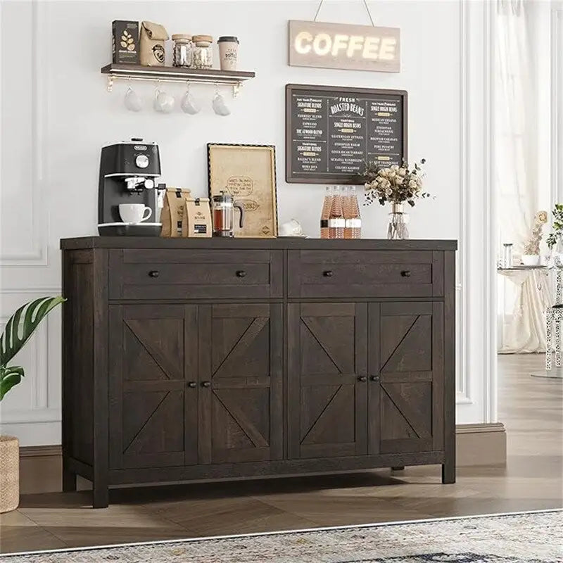 Bahut de cuisine style grange avec 2 tiroirs et rangement double porte — 140 cm (L) × 90 cm (H)