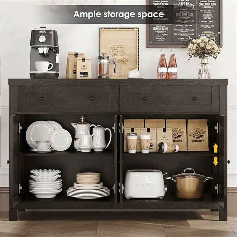 Bahut de cuisine style grange avec 2 tiroirs et rangement double porte — 140 cm (L) × 90 cm (H)