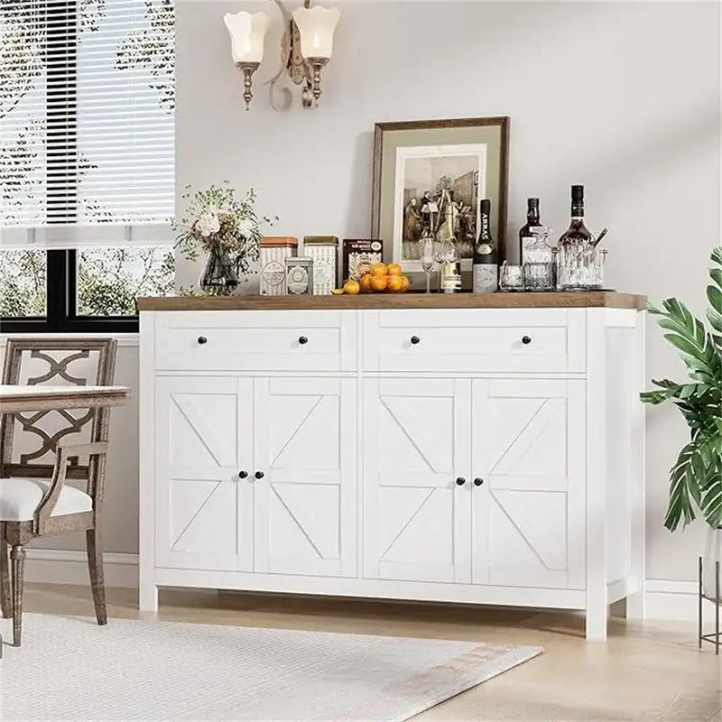 Bahut de cuisine style grange avec 2 tiroirs et rangement double porte — 140 cm (L) × 90 cm (H)