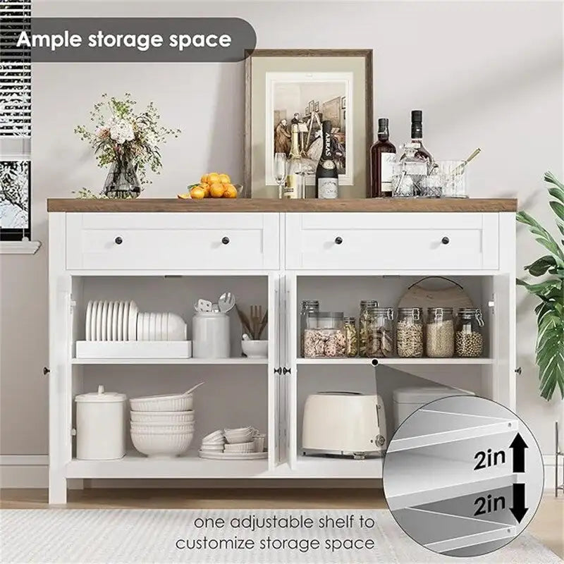 Bahut de cuisine style grange avec 2 tiroirs et rangement double porte — 140 cm (L) × 90 cm (H)