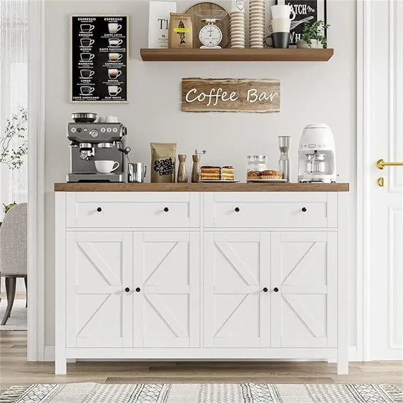 Bahut de cuisine style grange avec 2 tiroirs et rangement double porte — 140 cm (L) × 90 cm (H)