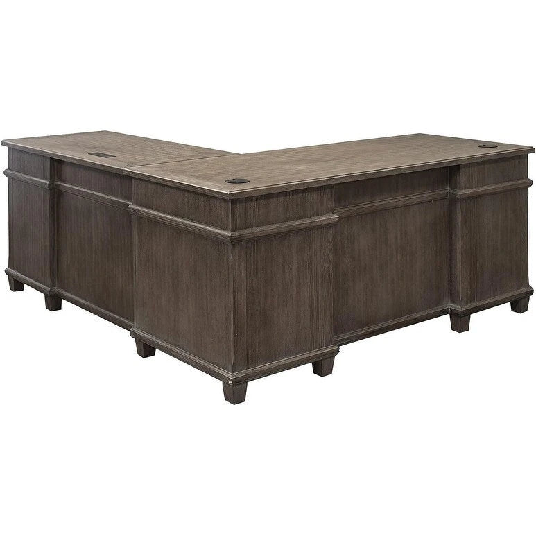 Bureau d'angle en bois massif avec retour — Gris patiné, 68"L × 30"H × 54"P