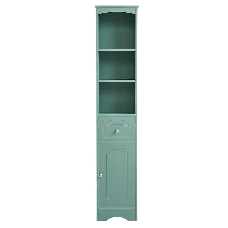 Meuble de salle de bain haut sur pied avec portes et étagères réglables – Vert