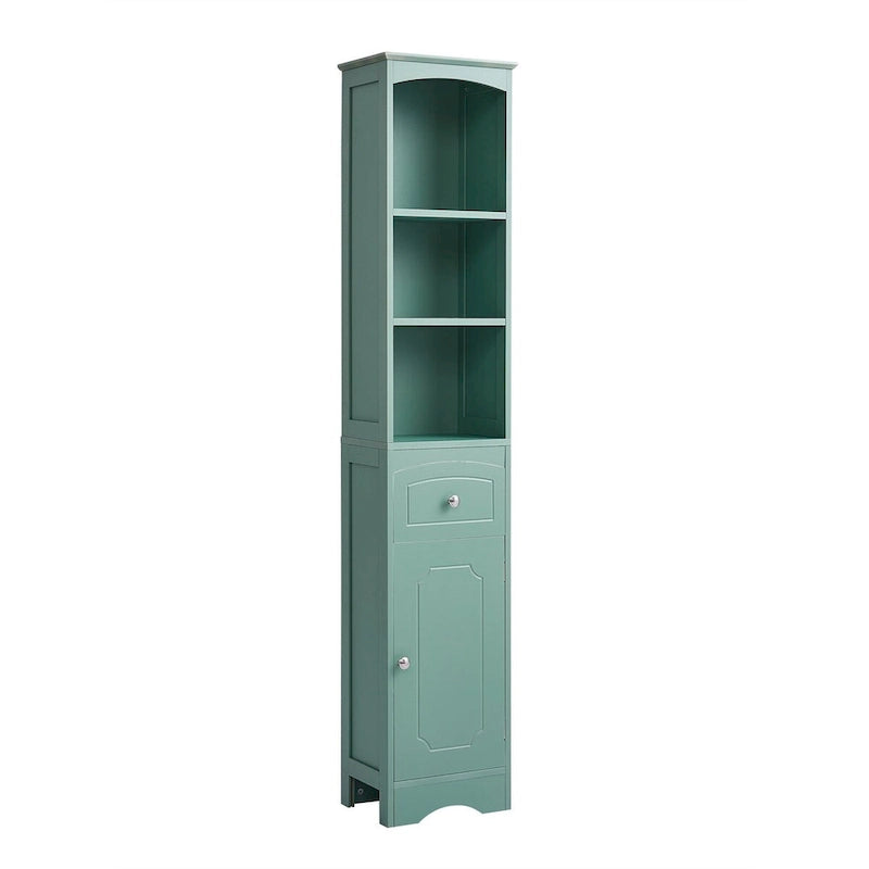 Meuble de salle de bain haut sur pied avec portes et étagères réglables – Vert
