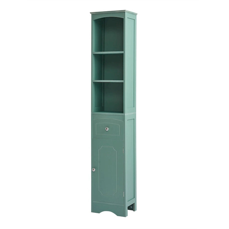Meuble de salle de bain haut sur pied avec portes et étagères réglables – Vert