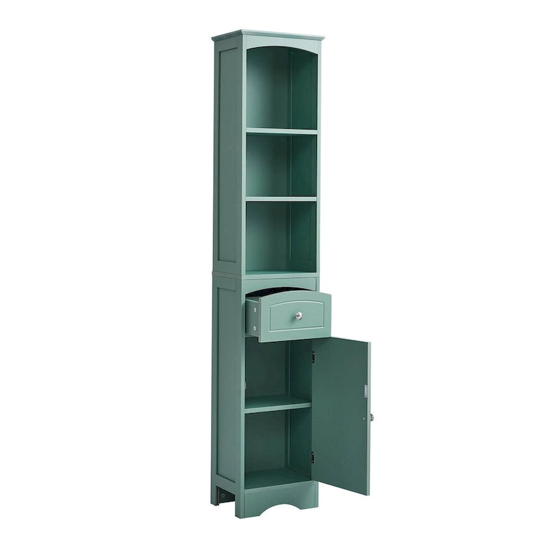 Meuble de salle de bain haut sur pied avec portes et étagères réglables – Vert