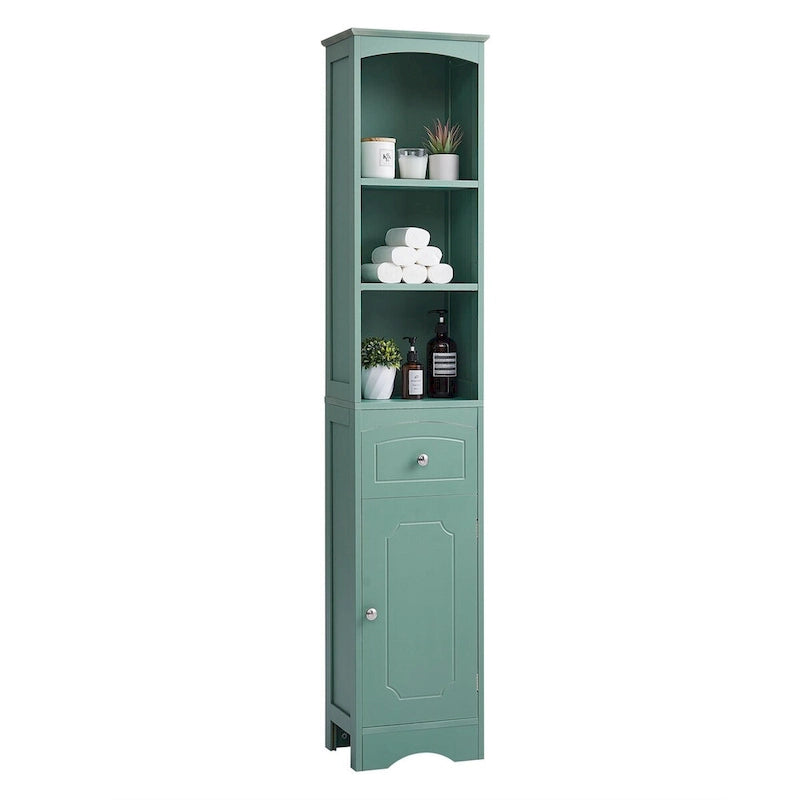 Meuble de salle de bain haut sur pied avec portes et étagères réglables – Vert