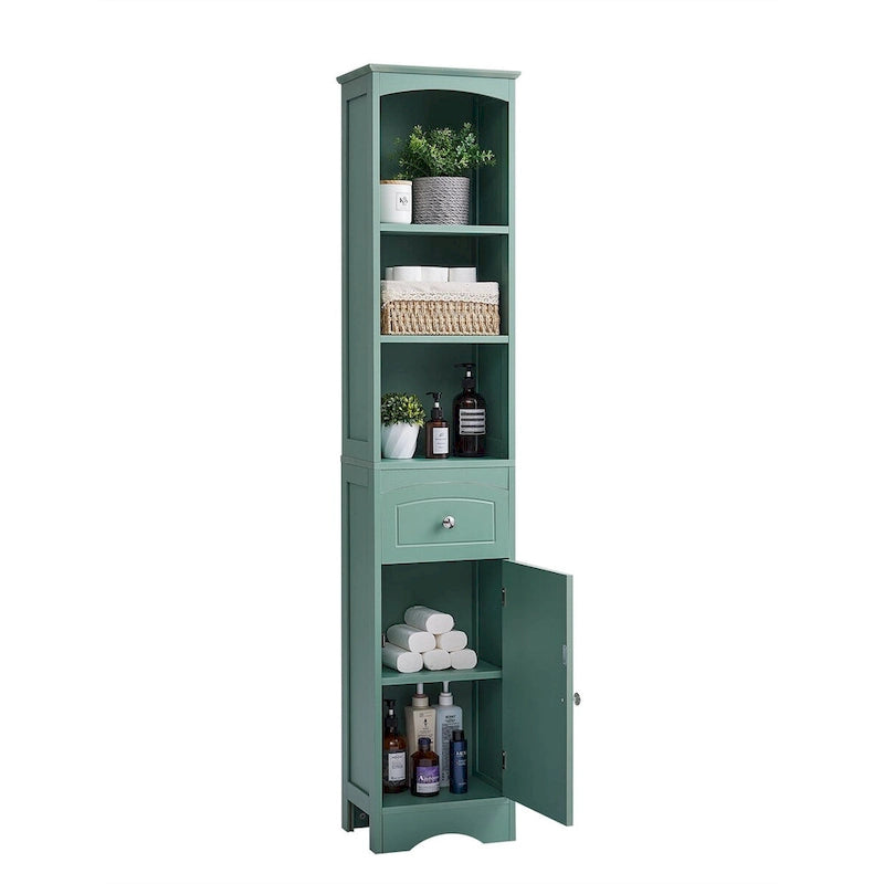Meuble de salle de bain haut sur pied avec portes et étagères réglables – Vert