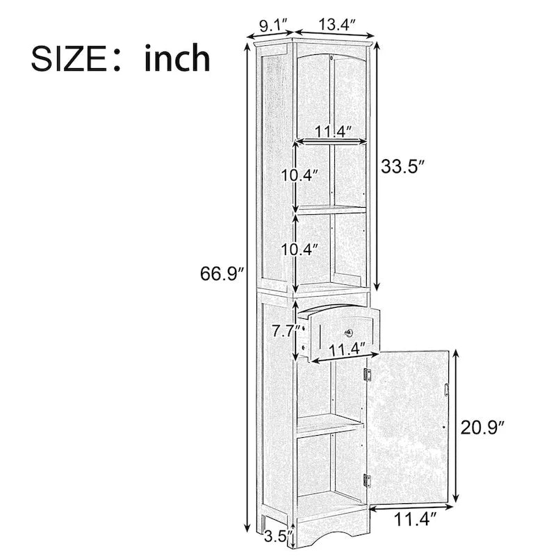 Meuble de salle de bain haut sur pied avec portes et étagères réglables – Vert