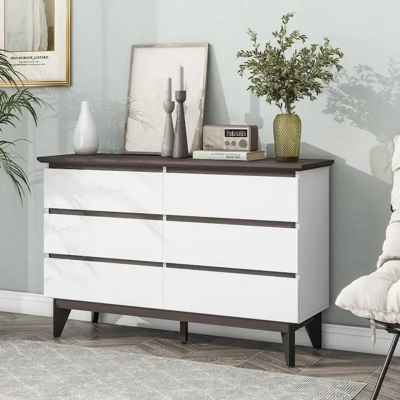 Commode et chiffonnier large à 6 tiroirs – Blanc