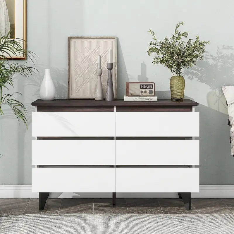 Commode et chiffonnier large à 6 tiroirs – Blanc