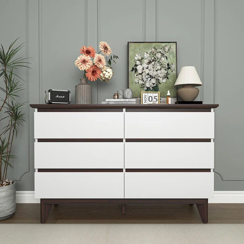 Commode et chiffonnier large à 6 tiroirs – Blanc