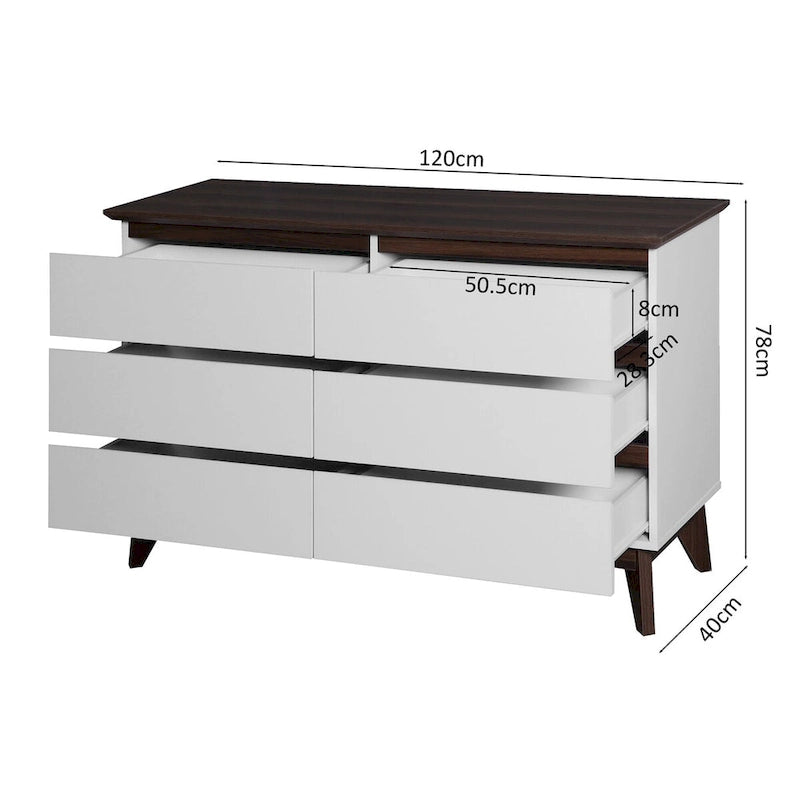 Commode et chiffonnier large à 6 tiroirs – Blanc