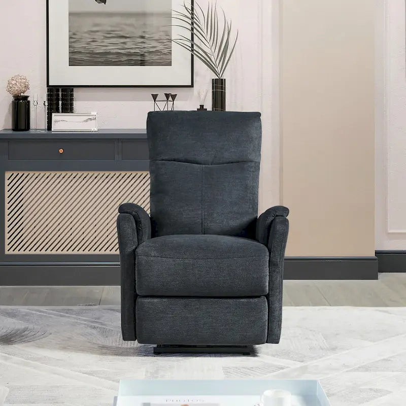 Fauteuil inclinable électrique moderne en tissu bleu avec port de chargement USB