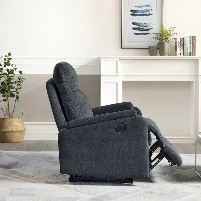 Fauteuil inclinable électrique moderne en tissu bleu avec port de chargement USB